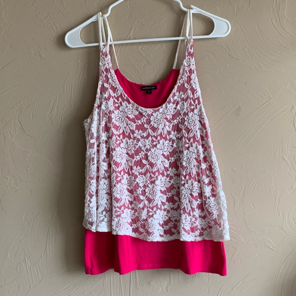 White Lace Blouse with pink undershirt